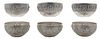 Set of Six Persian Style Silver Bowls