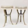 Pair of Continental Blue and Faux Marble Painted Side Tables
