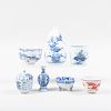 Group of Four Small Chinese and Two Japanese Blue and White Porcelain Articles