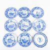 Set of Six Staffordshire Blue and White Transfer Printed Plates and Three Plates