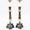 Pair of Louis Philippe Patinated and Gilt-Bronze Candlesticks, Mounted as Lamps
