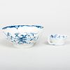 Worcester Blue and White Peony Moulded Butter Boat and a Worcester 'Mansfield' Pattern Bowl
