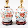 Pair of Chinese Porcelain Wucai Style Jars, Mounted as Lamps