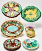 Majolica Dishes, Trays, and Pitcher, 6 Pieces