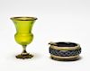 French Opaline Glass Vase & Ashtray Group of 2