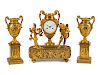 A Louis XVI Style Gilt-Bronze Three-Piece Clock GarnitureLate 19th Century