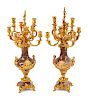 A Pair of Louis XVI Style Gilt-Bronze and Marble Seven-Light Candelabra