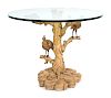 A Carved Wood Bird in Branch Pedestal Table