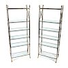 Pair of Silvered Metal and Glass Shelves