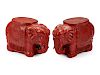 A Pair of Chinese Jeweled Cinnabar  Elephant-Form Stools