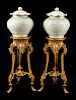 A Pair of Chinese Blanc de Chine Porcelain Covered Bowls on Gilt-Bronze Stands