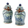 A Pair of Chinese Wrought-Iron-Mounted Blue and White Porcelain Tea Jars