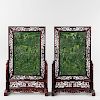 Pair of Table Screens with Carved Hardstone Plaques