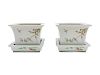 A Pair of Famille Rose Porcelain Square Flower Pots and Trays
Total: height 6 3/4 in., 17 cm. 