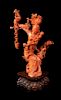 A Red Coral Figural Group of a Female Immortal and Two Boys
Height 11 1/8 in., 28 cm. 