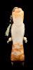A White and Russet Jade 'Figure' Pendant
Length 3 1/8 in., 8 cm. 