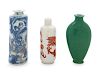 Three Porcelain Snuff Bottles
Largest: 3 1/2 in., 9 cm. 