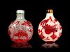 Two Red Overlay 'Snowflake' Ground Glass Snuff Bottles
Taller: height 2 1/2 in., 6 cm. 