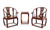 A Set of Two Huanghuali Armchairs and One Side Table
Chair: height 40 x length 25 x width 21 in,. 101.6 x 63.5 x 53.3 cm.
