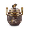 A Japanese Mixed-Metal Covered Incense Burner, Koro
Height 4 1/2 x diam 3 1/4 in., 11 x 8 cm.
