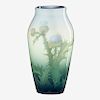LENORE ASBURY; ROOKWOOD Iris Glaze vase w/ thistle