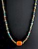 Egyptian Faience Bead Necklace w/ Carnelian Pendant