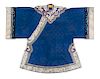 A Blue Ground Embroidered Silk Lady's Robe
Collar to hem: 42 in., 107 cm.