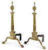 Pair of Chippendale style brass andirons