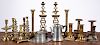 Collection of brass candlesticks, etc.