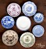 Eight Staffordshire cup and toddy plates