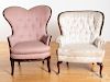 Two upholstered armchairs.