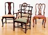 Three Queen Anne mahogany dining chairs, etc.