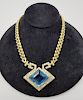 Beautiful 35ct Aquamarine & Diamond Gold Necklace