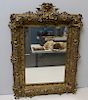 Antique Rococo Brass Mirror With Figural Crown.