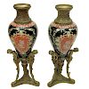 Pair of 20th Century Bronze and Porcelain Urn