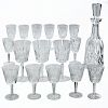 WATERFORD CRYSTAL DECANTER W. TOP, 6 SHERRY, 8 WINE SET