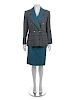 Givenchy Blue Check Wool Skirt Suit, 1970's