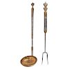 Fork and Dipper in Wrought Iron and Brass, Signed T. Loose