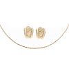 A Pair of Ladies Gold Earrings and Chain in 14K
