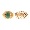 A Dome Ring in 14K & an Aventurine Ring in 18K