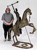 LG Bronze Woman Warrior and Horse Sculpture