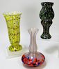 3PC Kralik Line Splatter Bohemian Art Glass Vases