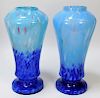 Pair Ruckl Blue Bohemian Art Glass Vases