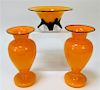 3PC Welz Orange Tango Bohemian Art Glass Vessels