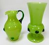 2PC Kralik Chartreuse Bohemian Art Glass Vases