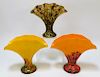 3PC Kralik Confetti Fan Bohemian Art Glass Vases