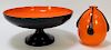 2PC Kralik Black Orange Bohemian Art Glass Vessels