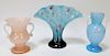 3PC Ruckl Kralik Pastel Bohemian Art Glass Vases