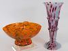 2PC Kralik Welz Bohemian Art Glass Bowl Vase Group