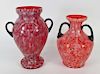 2PC Welz Bohemian Amphora Art Glass Vases